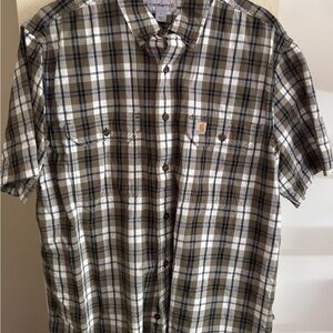 Carhartt Men's Casual Plaid Shirt - Black, Brown, and White Size Large